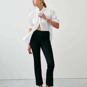 SPANX Shape EveryWear Dark Raw Indigo Zero Waistband Micro Flare Jeans Sz M  EUC